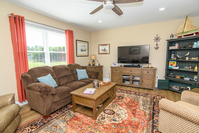 2265 Yardarm Dr, Greenbackville, VA 23356 - living room with a ceiling fan, recessed lighting, and wood finished floors