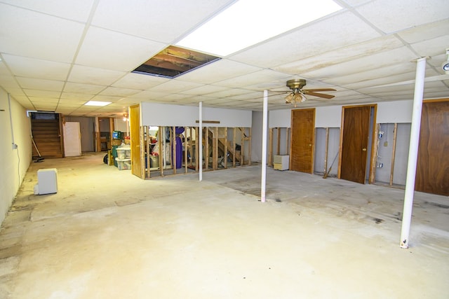 24324 Adams Hill Dr, Accomac, VA 23301 - basement featuring a paneled ceiling and a ceiling fan