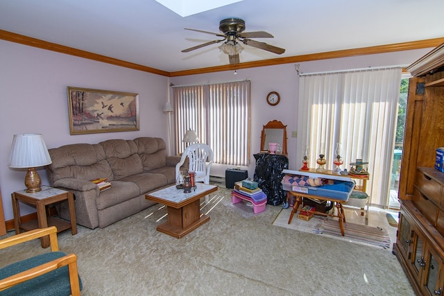 24324 Adams Hill Dr, Accomac, VA 23301 - carpeted living room with crown molding and ceiling fan