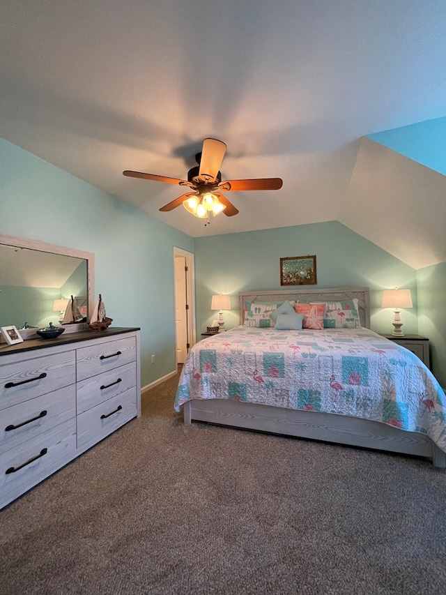 4097 Grand Bay Ct, Chincoteague, VA 23336 - carpeted bedroom with lofted ceiling and a ceiling fan