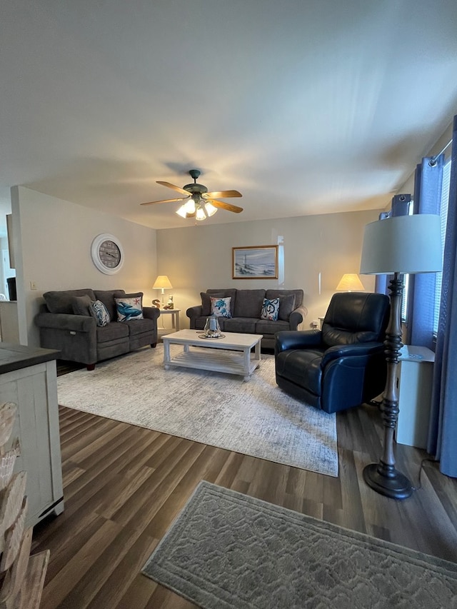 4097 Grand Bay Ct, Chincoteague, VA 23336 - living room featuring dark wood-style floors and ceiling fan