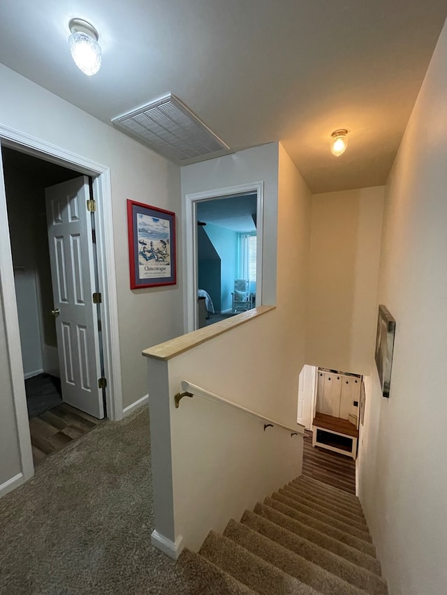 4097 Grand Bay Ct, Chincoteague, VA 23336 - stairs featuring carpet flooring and baseboards