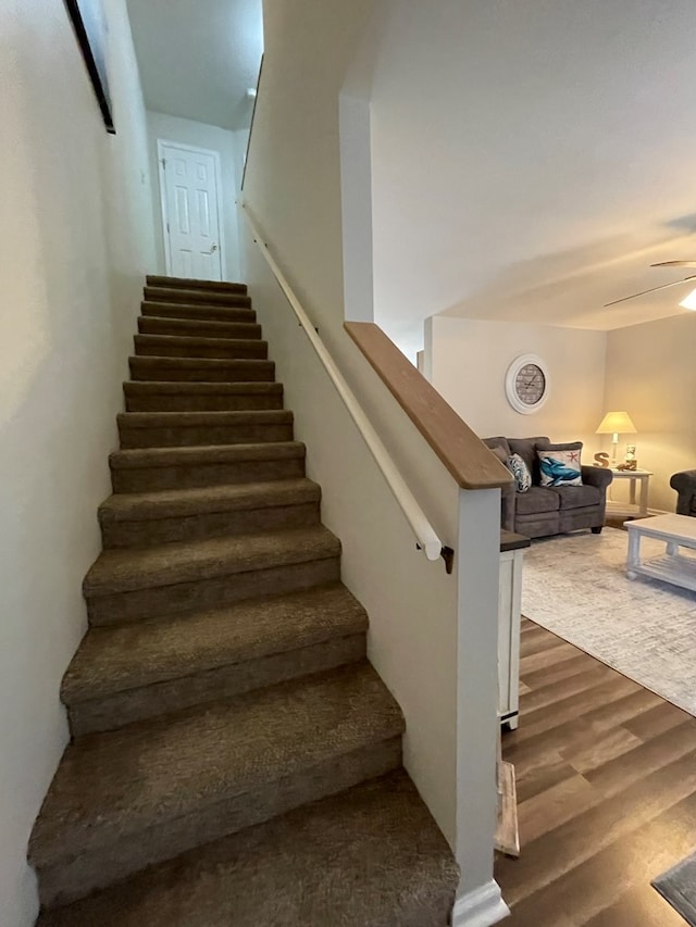 4097 Grand Bay Ct, Chincoteague, VA 23336 - staircase with wood finished floors and a ceiling fan