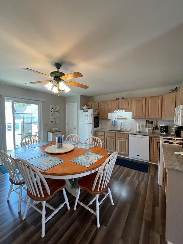 4097 Grand Bay Ct, Chincoteague, VA 23336 - dining area featuring dark wood finished floors and ceiling fan