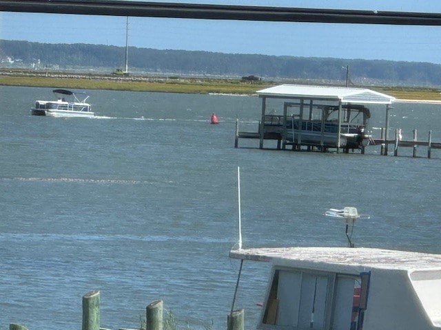 view of dock with a water view