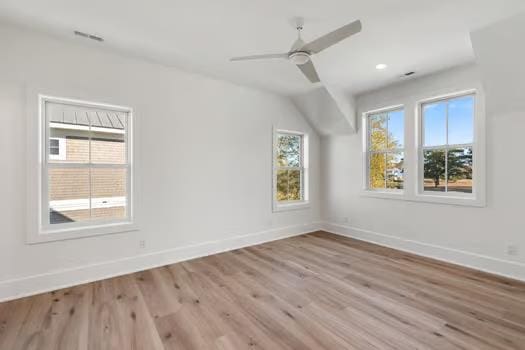 interior space featuring ceiling fan and light wood-type flooring