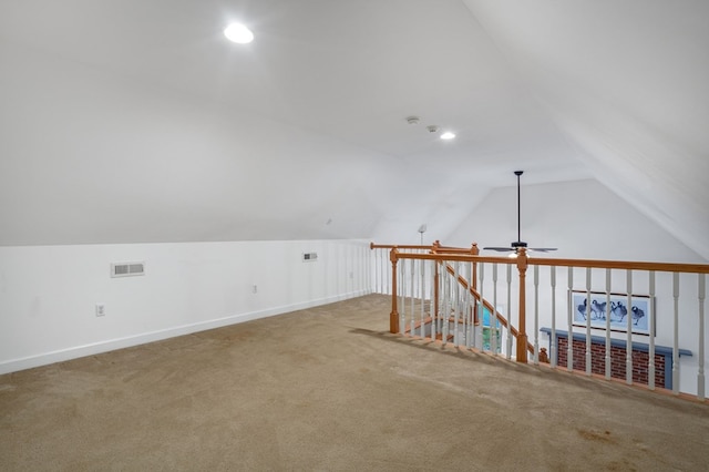3315 Seaside Rd, Exmore, VA 23350 - additional living space with vaulted ceiling, a ceiling fan, carpet, baseboards, and recessed lighting