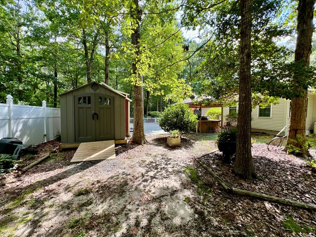 view of yard featuring a shed