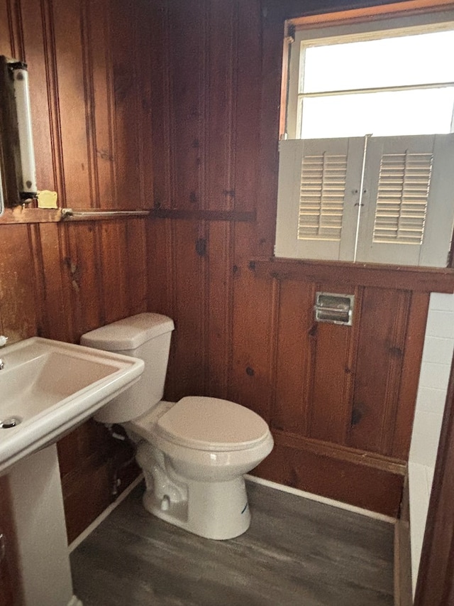 10117 Pine Ave, Nassawadox, VA 23413 - half bath featuring toilet, wooden walls, and wood finished floors