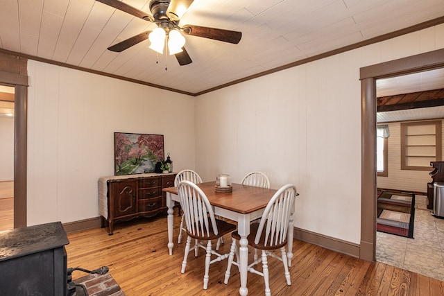 24103 Adelaide St, Parksley, VA 23421 - dining area with light wood-style flooring, crown molding, and ceiling fan