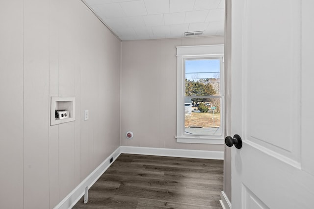 laundry room featuring washer hookup and dark hardwood / wood-style floors