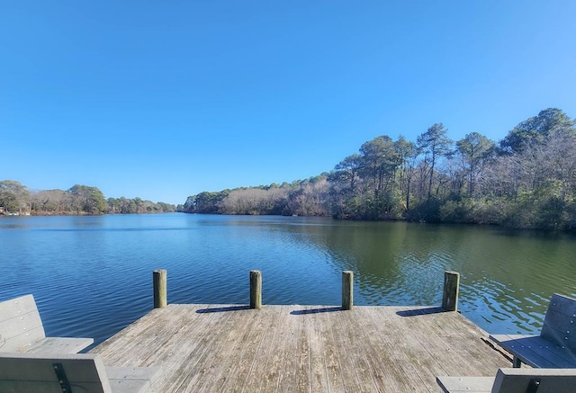 view of dock with a water view