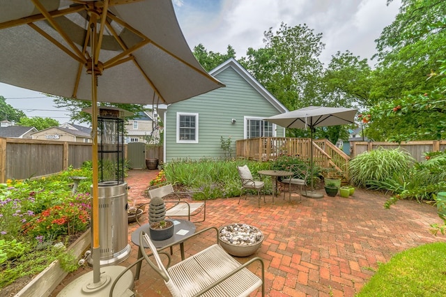 view of patio with a fenced backyard and a deck