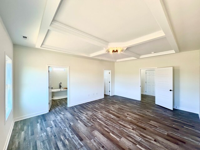 37734 Blue Crab Cir, Painter, VA 23420 - unfurnished bedroom featuring dark wood-style flooring, visible vents, and coffered ceiling