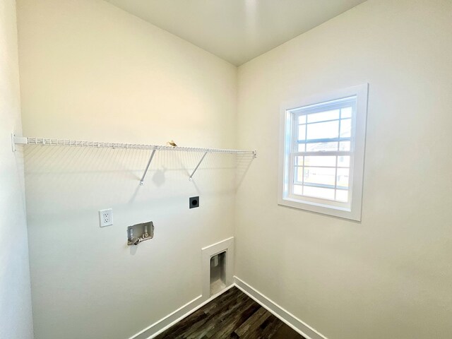 37734 Blue Crab Cir, Painter, VA 23420 - laundry area featuring dark wood-style flooring, washer hookup, baseboards, laundry area, and electric dryer hookup