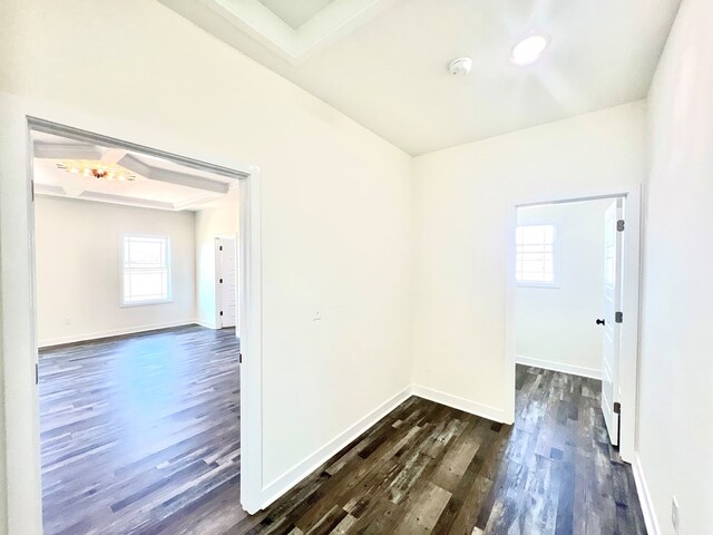 37734 Blue Crab Cir, Painter, VA 23420 - empty room with beam ceiling, coffered ceiling, baseboards, and dark wood finished floors
