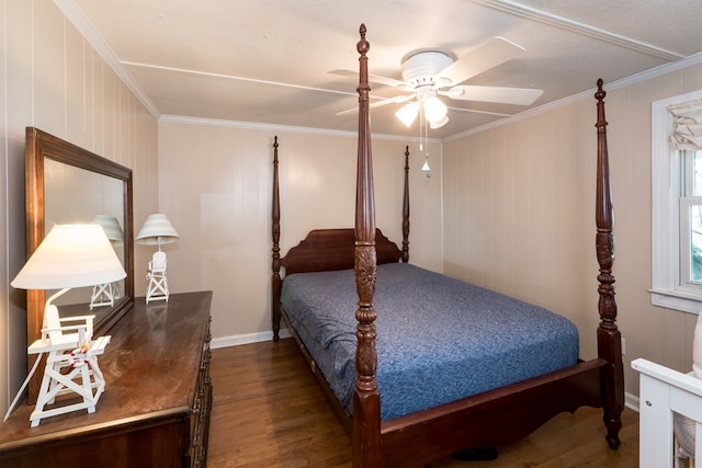 31510 Sunset Dr, Painter, VA 23420 - bedroom with crown molding, baseboards, ceiling fan, and wood finished floors
