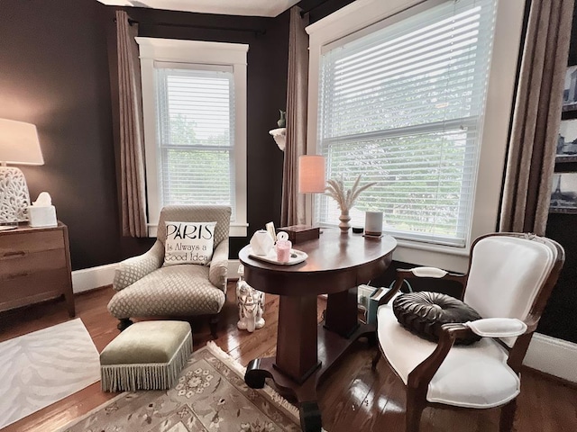 2453 Sand Hill Dr, Cape Charles, VA 23310 - living area featuring wood finished floors, baseboards, and a desk