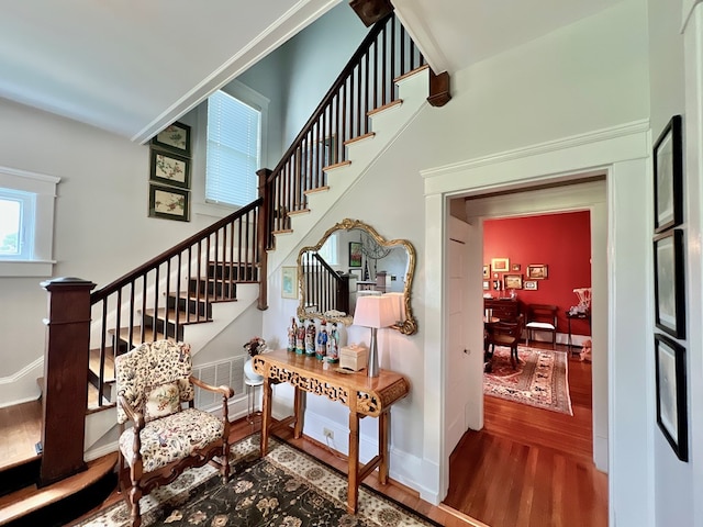 2453 Sand Hill Dr, Cape Charles, VA 23310 - staircase with wood finished floors and baseboards