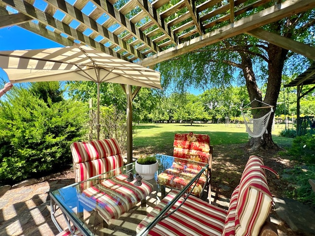 2453 Sand Hill Dr, Cape Charles, VA 23310 - view of patio with a pergola and view of wooded area