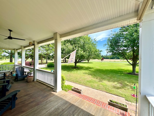 2453 Sand Hill Dr, Cape Charles, VA 23310 - wooden porch featuring a yard and ceiling fan