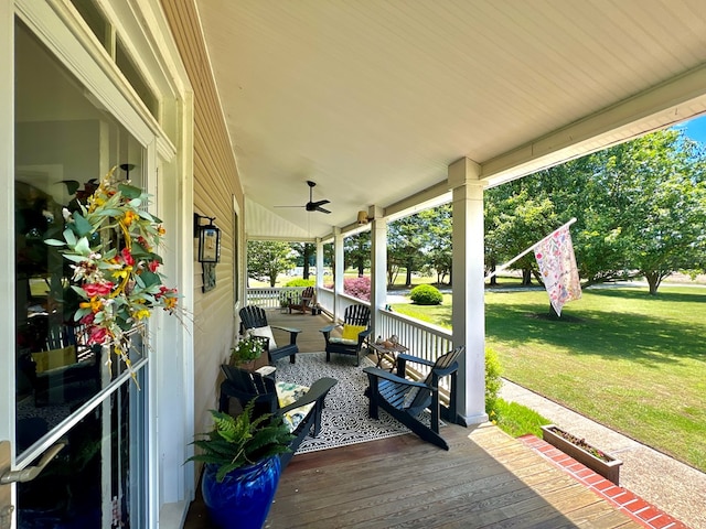 2453 Sand Hill Dr, Cape Charles, VA 23310 - porch with a lawn and a ceiling fan