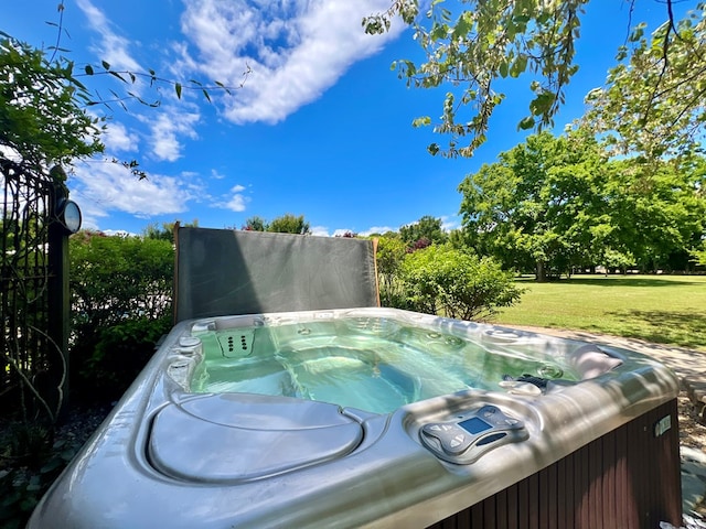 2453 Sand Hill Dr, Cape Charles, VA 23310 - view of swimming pool featuring a hot tub and a lawn