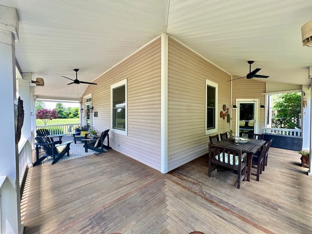 2453 Sand Hill Dr, Cape Charles, VA 23310 - deck featuring ceiling fan, outdoor dining area, and an outdoor hangout area