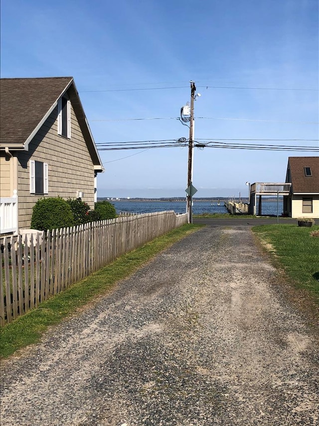 view of road featuring a water view