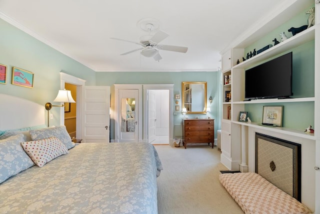 306 Bay Ave, Cape Charles, VA 23310 - bedroom with carpet flooring, crown molding, and a ceiling fan