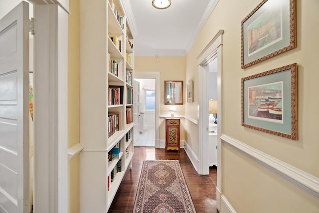 306 Bay Ave, Cape Charles, VA 23310 - hallway featuring dark wood-style flooring and crown molding