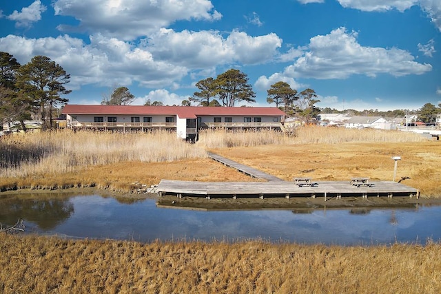 view of dock with a water view