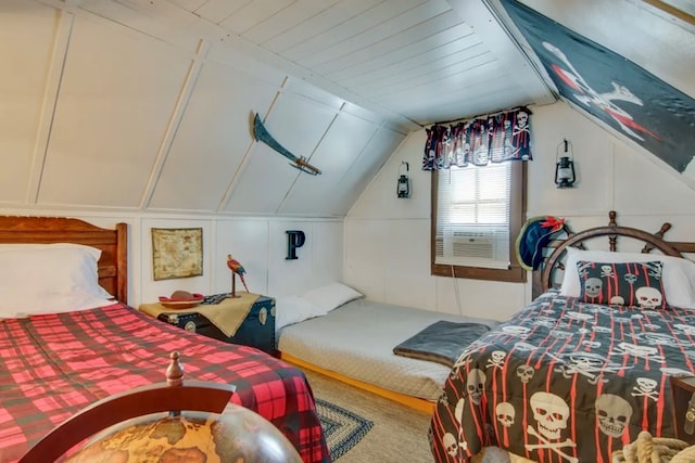 bedroom featuring vaulted ceiling