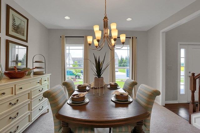 LOT884 Broadside Dr, Greenbackville, VA 23356 - dining space with a chandelier, recessed lighting, wood finished floors, and baseboards