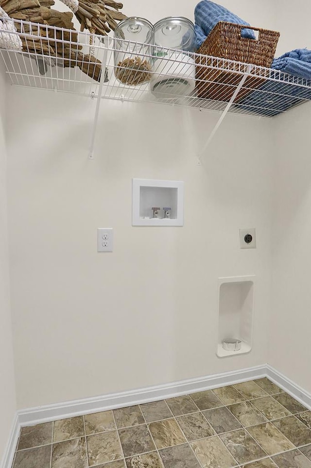 LOT884 Broadside Dr, Greenbackville, VA 23356 - laundry room with baseboards, hookup for an electric dryer, hookup for a washing machine, and dark stone finish flooring