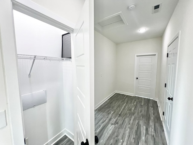 27212 Castle Row, Cape Charles, VA 23310 - laundry area featuring attic access and wood finished floors