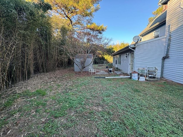 view of yard featuring a storage unit