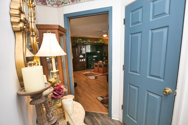 13091 Bethel Church Rd, Hallwood, VA 23359 - entrance foyer featuring wood finished floors and ceiling fan