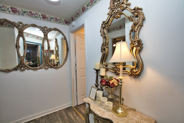 13091 Bethel Church Rd, Hallwood, VA 23359 - hall with dark wood-type flooring