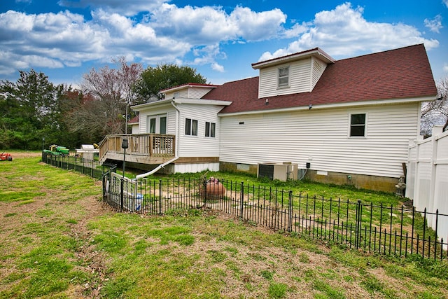 13091 Bethel Church Rd, Hallwood, VA 23359 - rear view of house with a deck, central AC unit, and roof with shingles