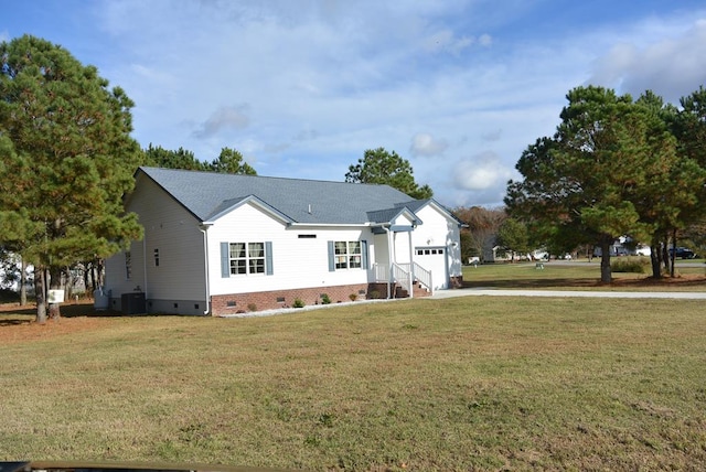 view of front facade with central AC unit and a front lawn