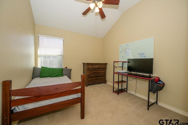 11017 Westhaven Cir, Flint, TX 75762 - bedroom featuring lofted ceiling, light carpet, and a ceiling fan