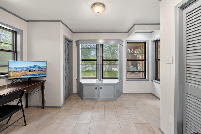 interior space with crown molding