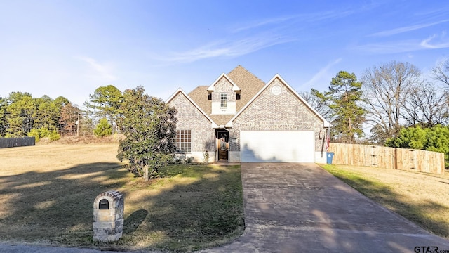 view of front of home featuring a garage and a front yard