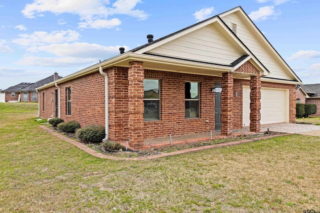 553 Princess Pl, Tyler, TX 75704 - view of front of home with a garage, brick siding, driveway, and a front lawn