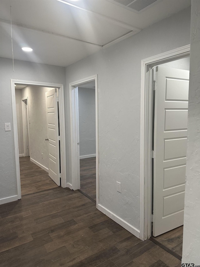 hallway featuring dark wood-type flooring