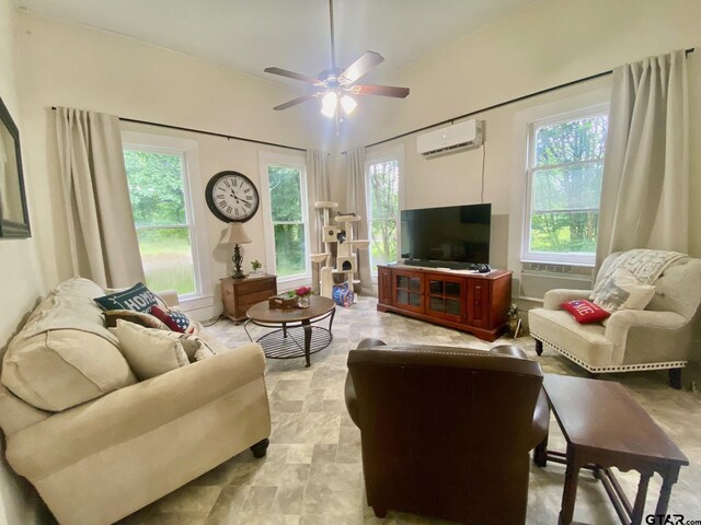 138 S Grace St, Crockett, TX 75835 - living room featuring a wall mounted AC and ceiling fan