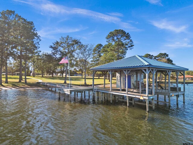 view of dock featuring a water view