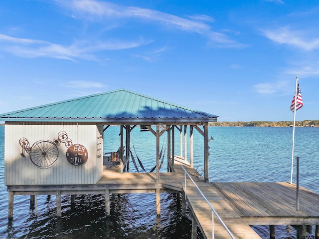 dock area featuring a water view