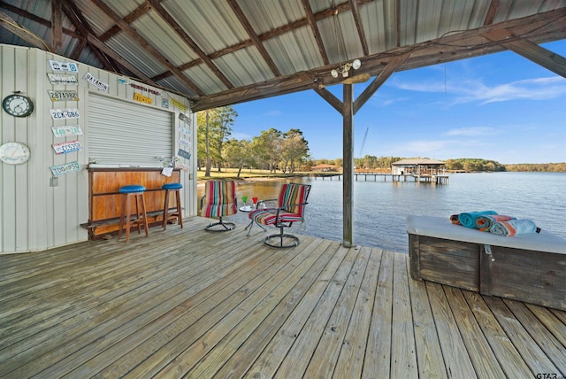 view of dock with a water view